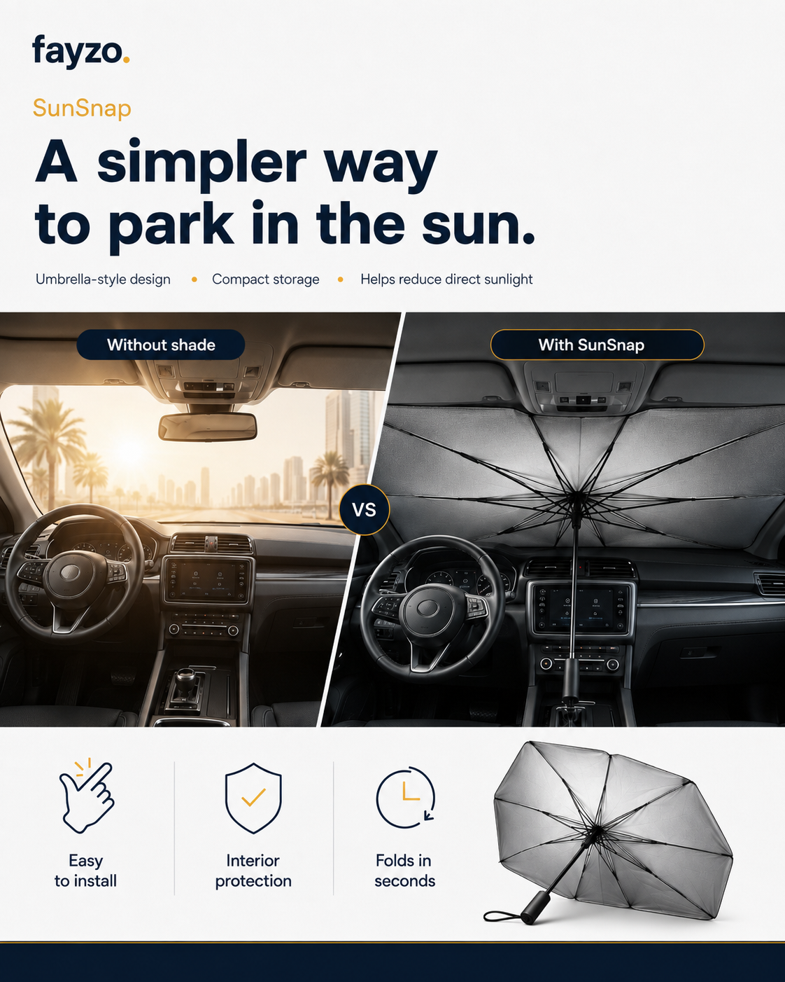 Fayzo SunSnap — Pop Open Windshield Sun Shade